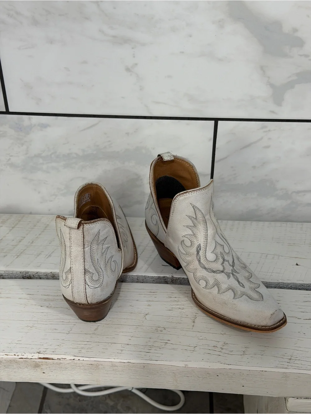 Women’s White Embroidered Western Ankle Boots